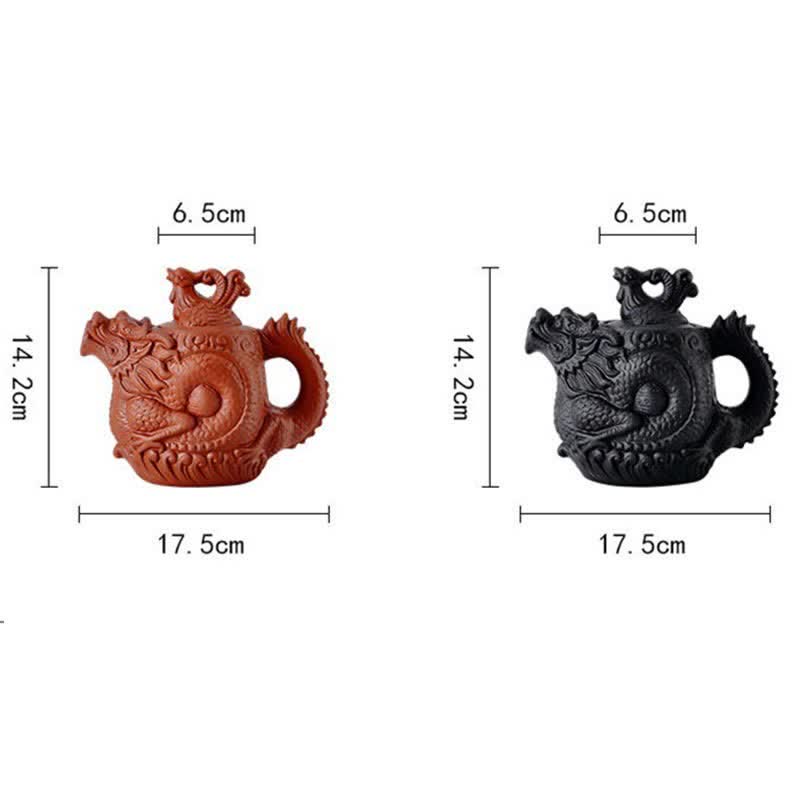 Buddha Stones Vintage Dragon Phoenix Ceramic Teapot