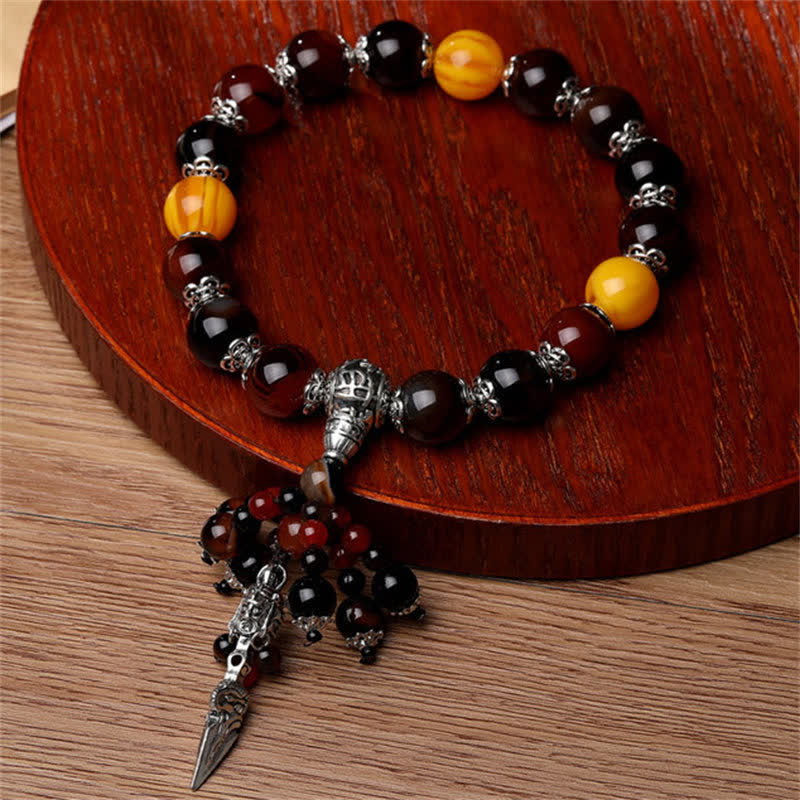 Buddha Stones Natural Tiger Eye Red Agate Dragon Vein Agate Stone Vajra Dorje Power Healing Bracelet Car Decoration
