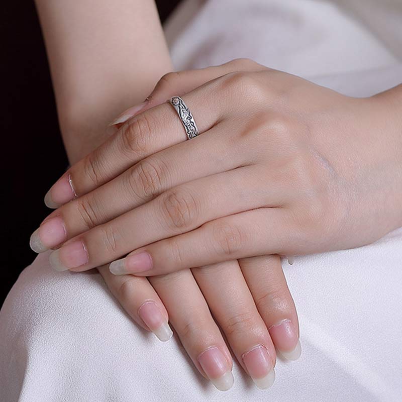 Buddha Stones 999 Sterling Silver Lotus Peony Flower Enlightenment Ring