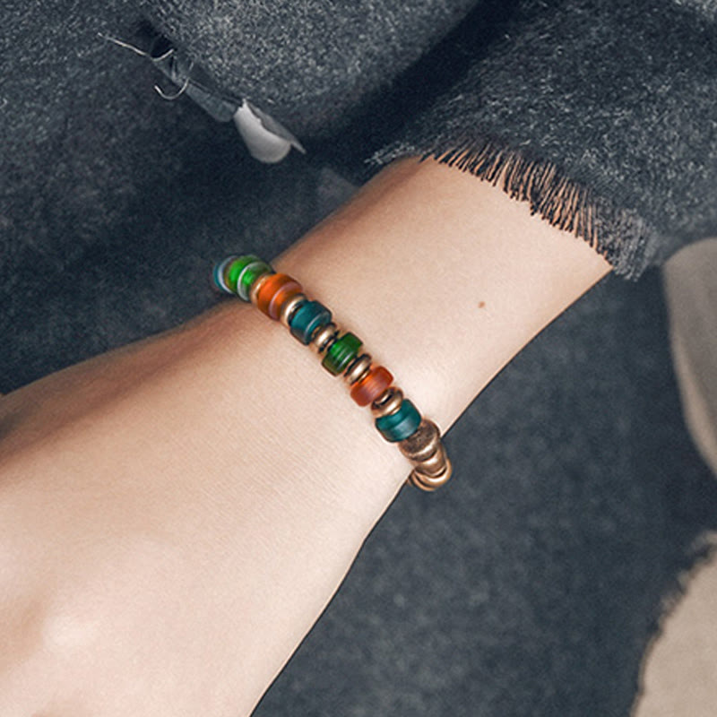Buddha Stones Tibetan Colorful Glass Beads Copper Wealth Bracelet