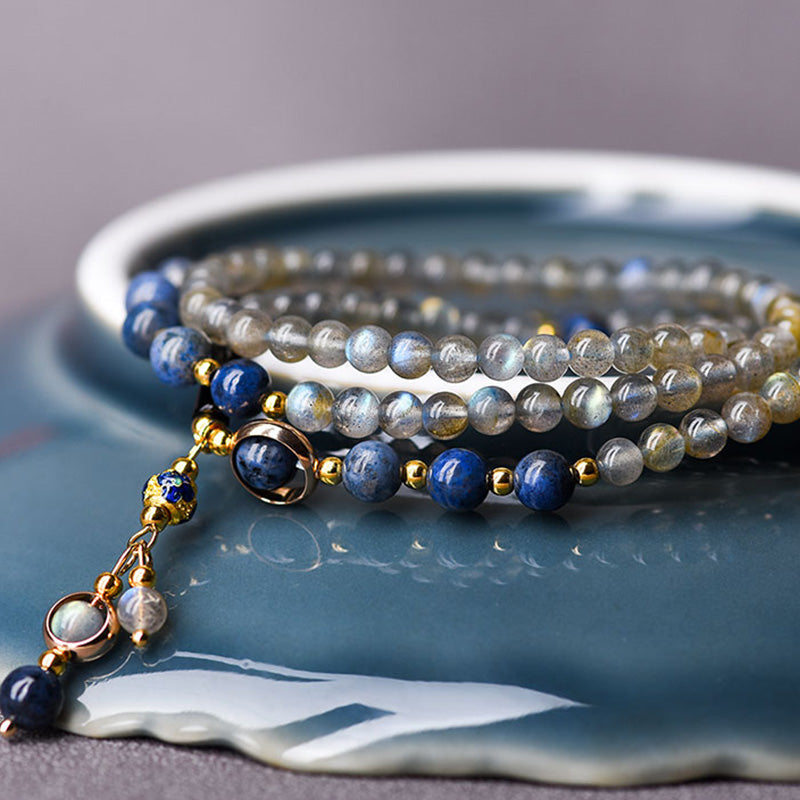 Buddha Stones Moonstone Lazurite Calm Healing Positive Bracelet