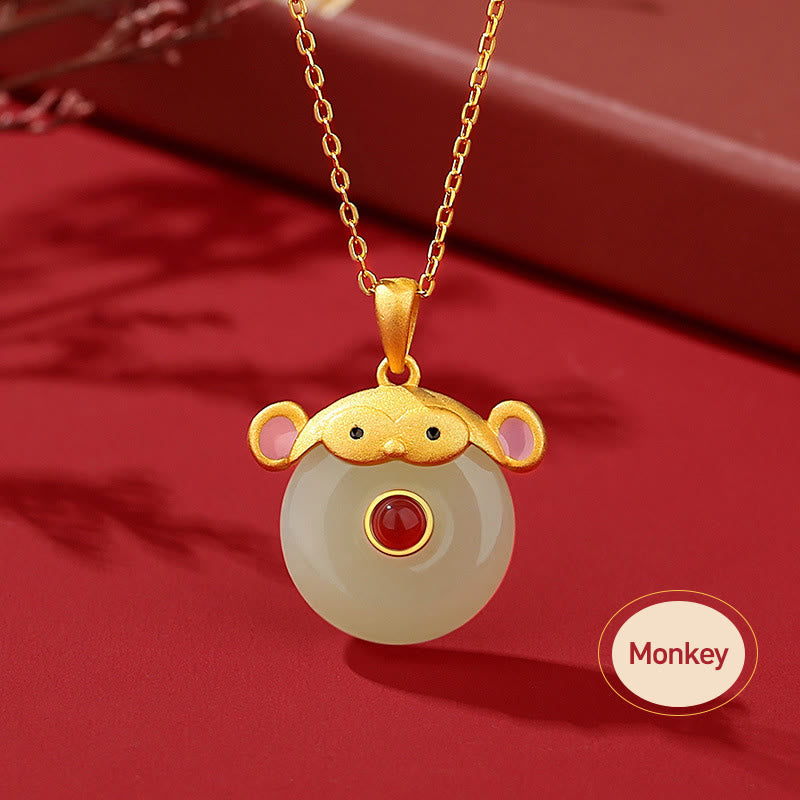 Buddha Stones 925 Sterling Silver Hetian Jade Chinese Zodiac Year of the Dragon Red Agate Luck Protection Necklace Pendant
