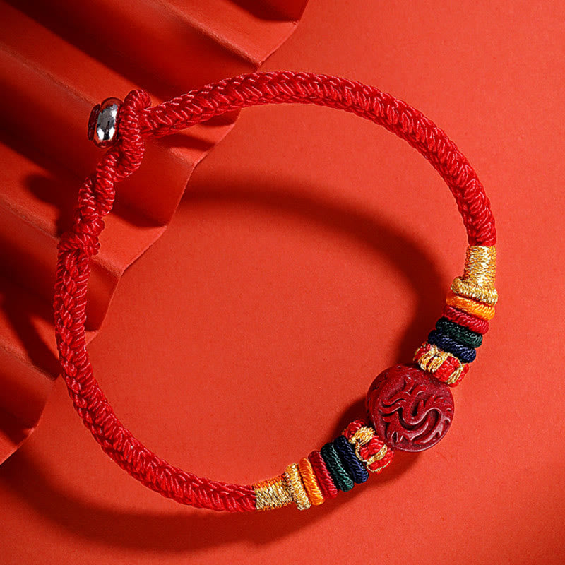 Buddha Stones Year of the Dragon 925 Sterling Silver Chinese Zodiac Cinnabar Auspicious Matches Blessing Bracelet (Extra 30% Off | USE CODE: FS30)
