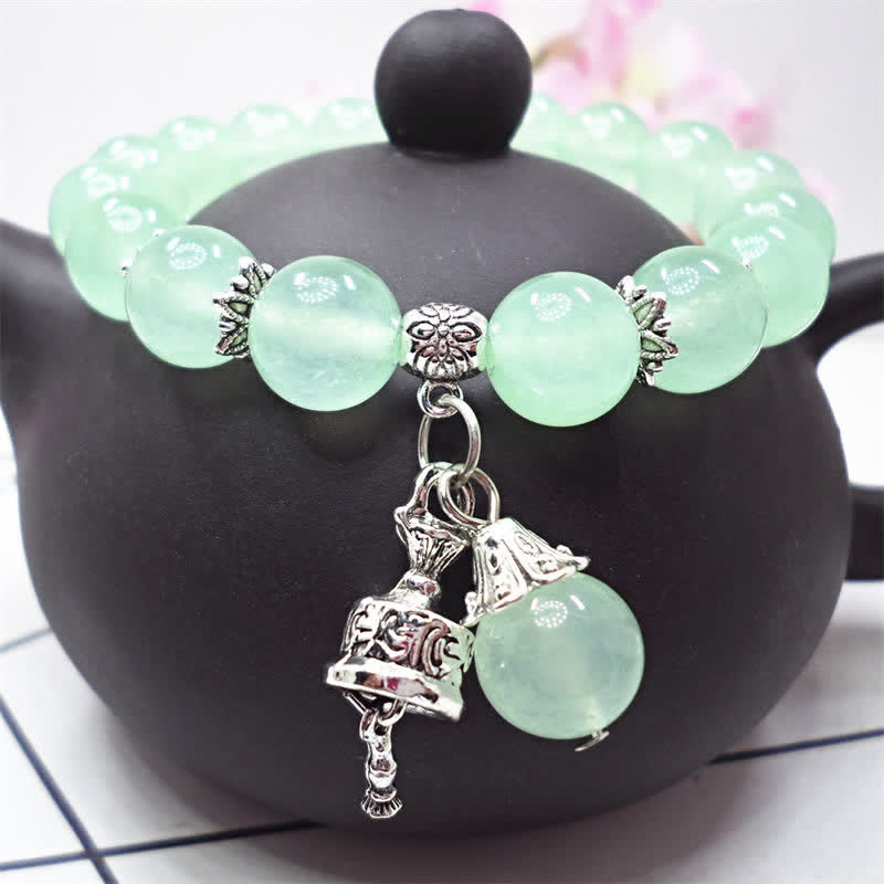 Buddha Stones Vintage Crystal Chalcedony Stone Energy Beaded Bell Charm Bracelet