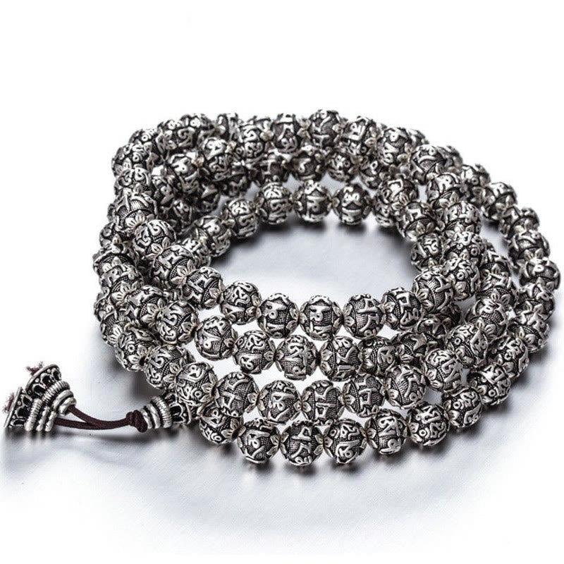 Buddha Stones Tibetan Om Mani Padme Hum Carved Alloy Beads Amulet Bracelet (Extra 35% Off | USE CODE: FS35)
