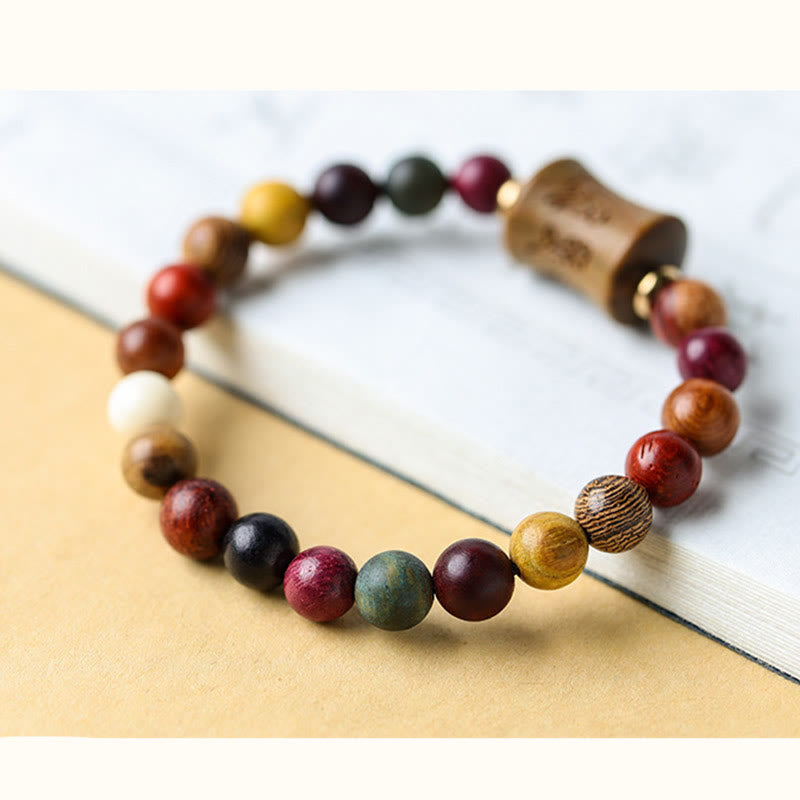 Buddha Stones Tibet Multicolored Sandalwood Om Mani Padme Hum Protection Bracelet