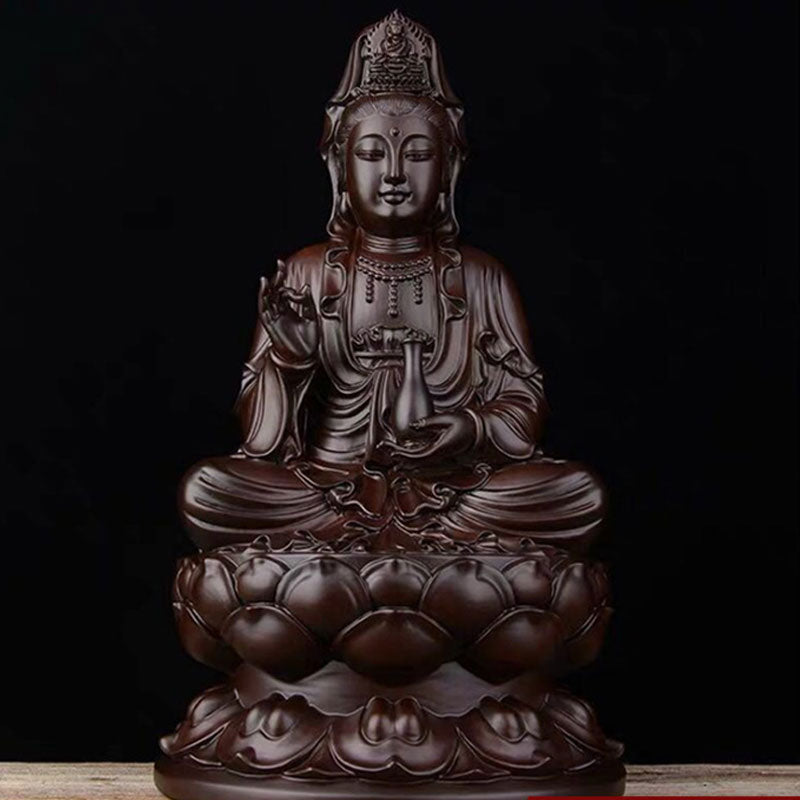 Buddha Stones Avalokitesvara Ebony Lotus Harmony Blessing Home Decoration