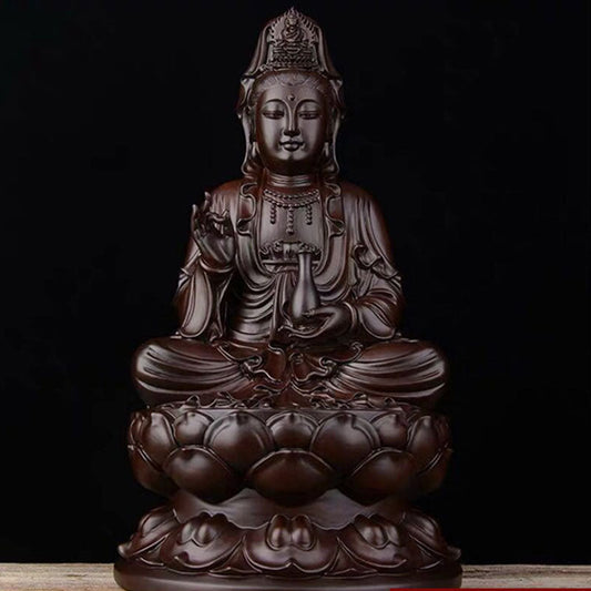 Buddha Stones Avalokitesvara Ebony Lotus Harmony Blessing Home Decoration