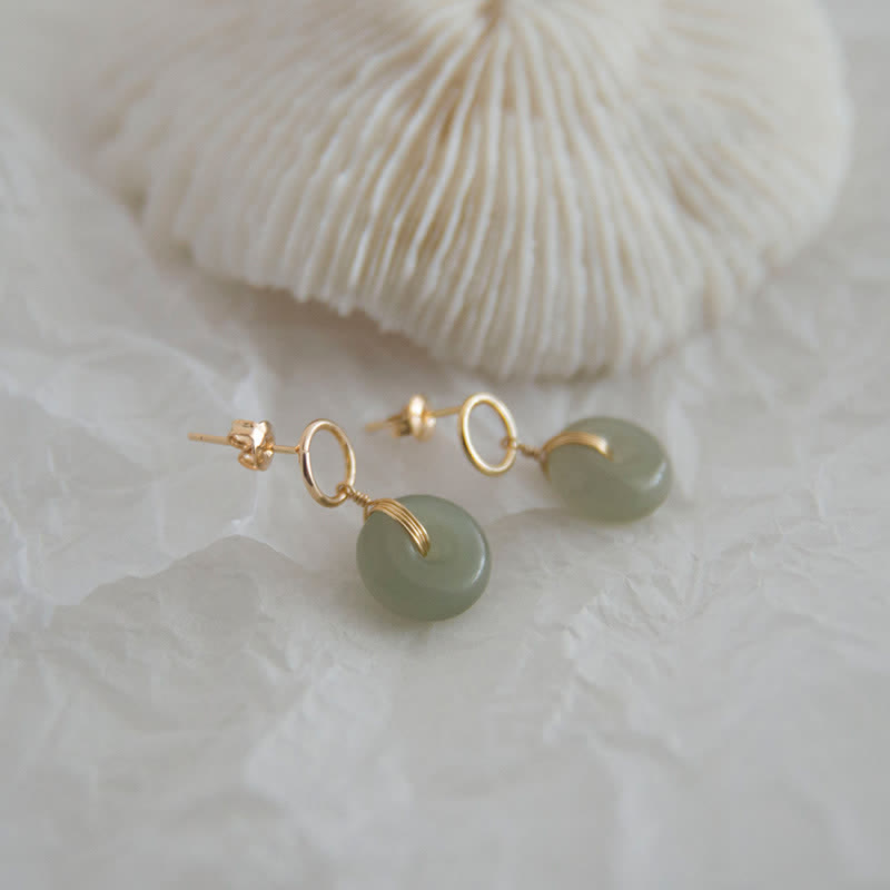 Buddha Stones Round Jade Peace Buckle Luck Drop Earrings