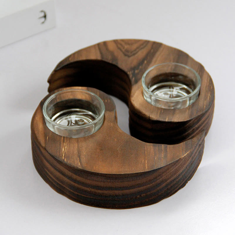 Buddha Stones Yin Yang Wood Candle Holder Meditation Rituals Use Items