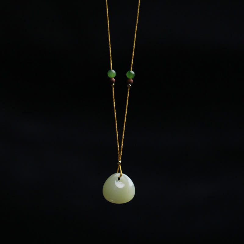 Buddha Stones Natural Hetian Jade Small Bag Pattern Prosperity String Necklace Pendant