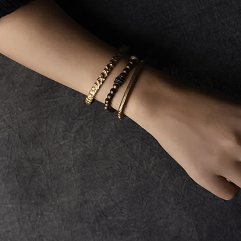 Buddha Stones Lava Rock Stone Copper Balance Cuff Bracelet Bangle