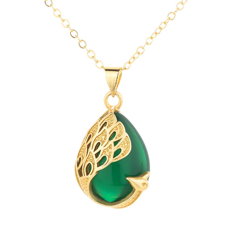 Buddha Stones Pink Crystal Green Chalcedony Peacock Copper Soothing Love Necklace Pendant