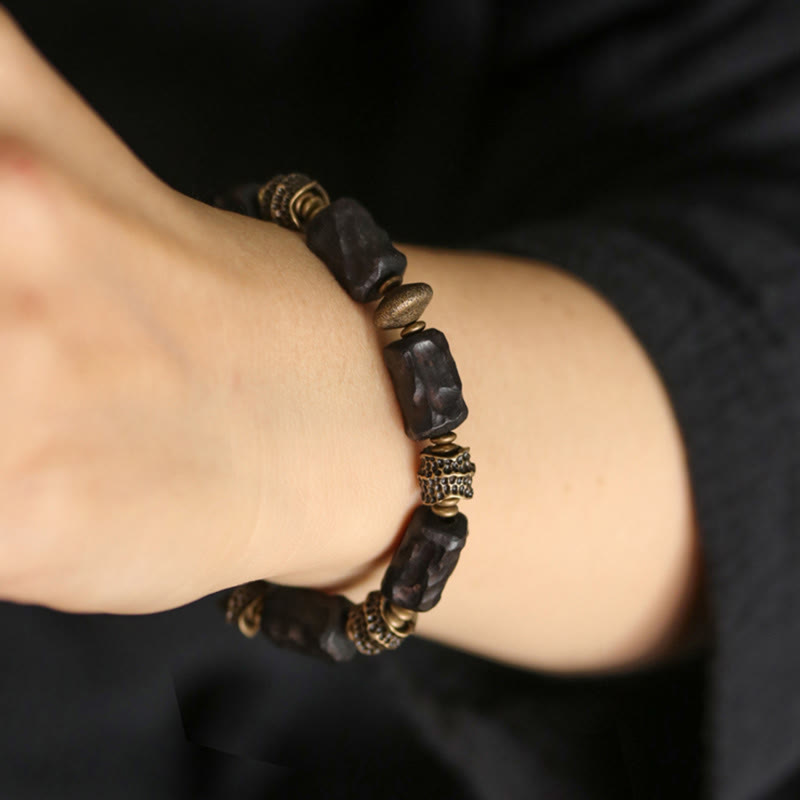 Buddha Stones Tibetan Ebony Wood Copper Calm Peace Bracelet
