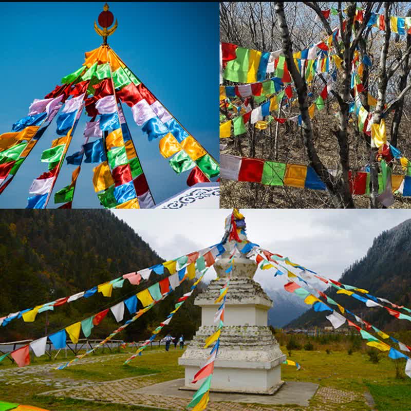 Buddha Stones Tibetan 5 Colors Windhorse Buddha Tara Scriptures Healing Auspicious Outdoor Prayer Flag