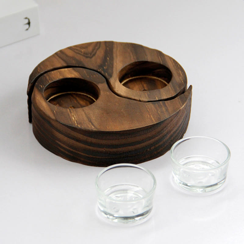 Buddha Stones Yin Yang Wood Candle Holder Meditation Rituals Use Items
