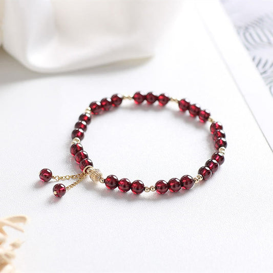Buddha Stones 14K Gold Plated Alloy Natural Garnet Calm Bracelet