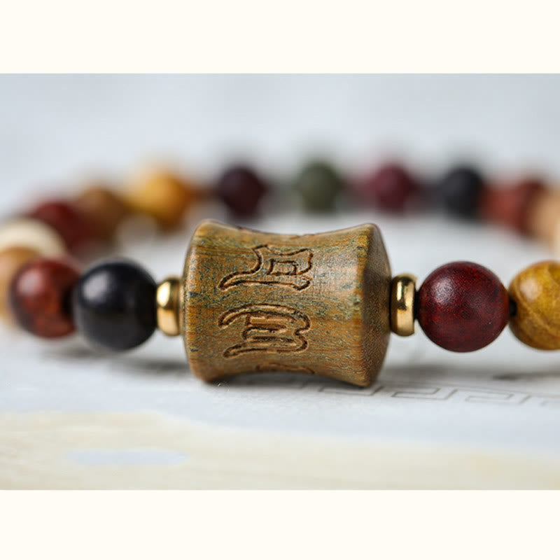 Buddha Stones Tibet Multicolored Sandalwood Om Mani Padme Hum Protection Bracelet