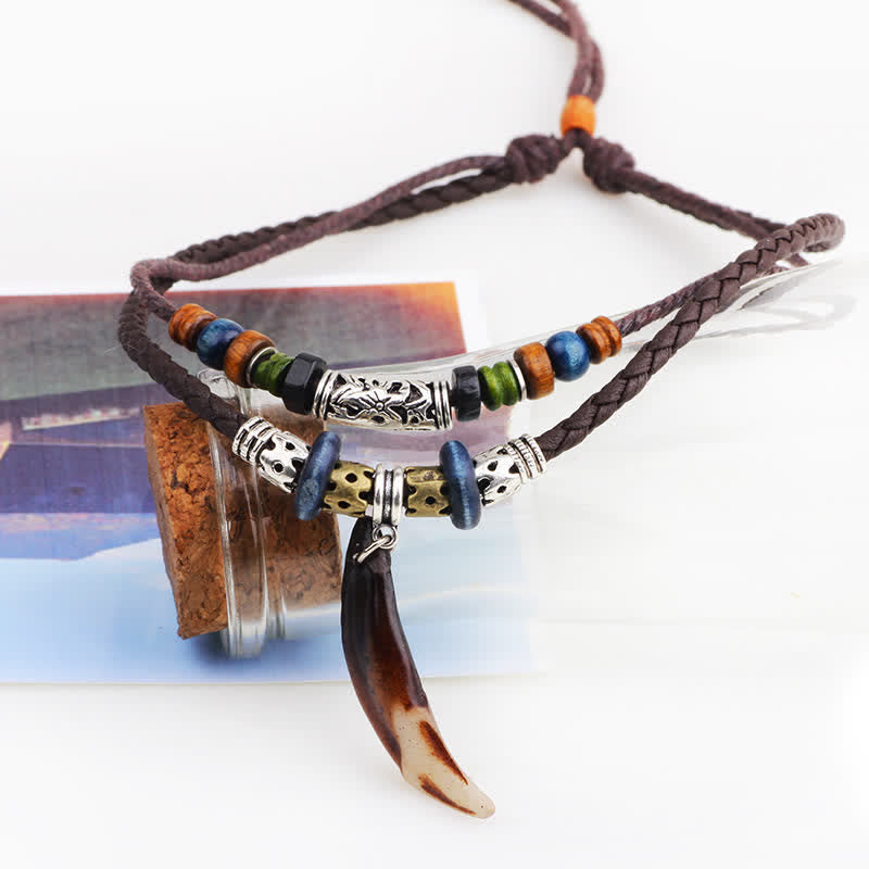 Buddha Stones Ethnic Wolf Tooth Pattern Beads Wealth Necklace Pendant