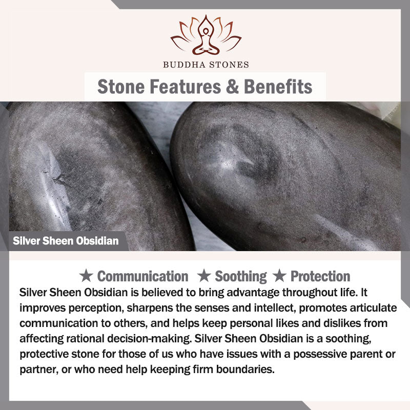 Buddha Stones Natural Silver Sheen Obsidian Love Heart Star Flower Protection Bracelet (Extra 30% Off | USE CODE: FS30)