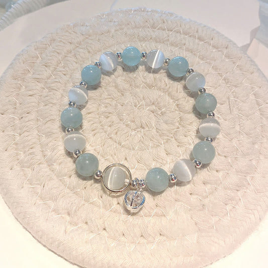 Buddha Stones 925 Sterling Silver Cat's Eye Aquamarine Support Charm Bracelet