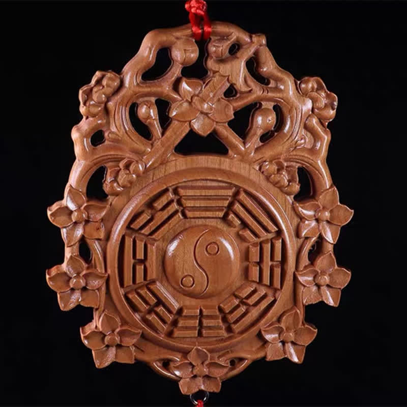 Buddha Stones Feng Shui Bagua Map Peach Wood Chinese Knotting Balance Energy Map