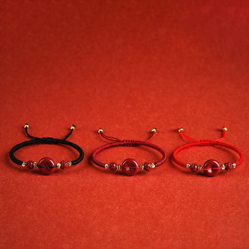 Buddha Stones Handmade Lotus Cinnabar Peace Buckle Blessing Braid Bracelet