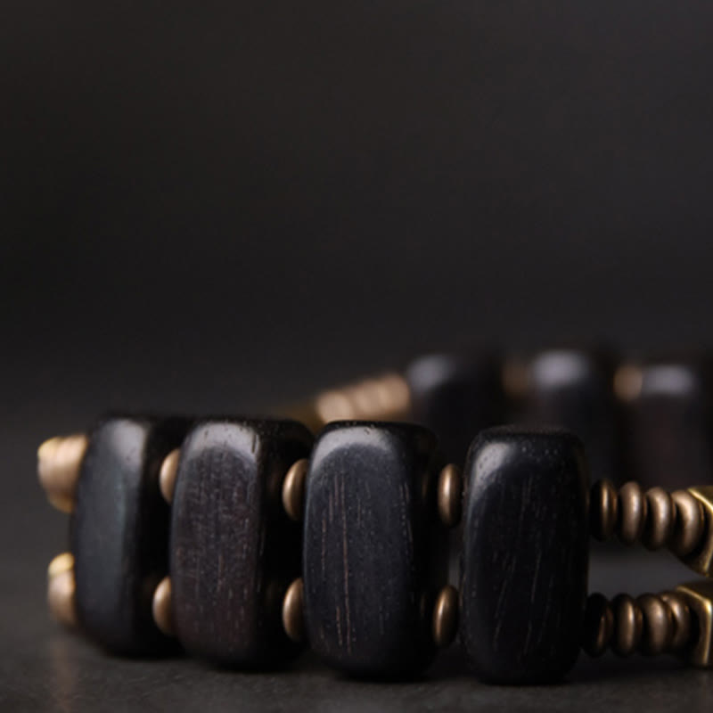 Buddha Stones Tibetan Ebony Wood Brass Copper Balance Double Layer Bracelet