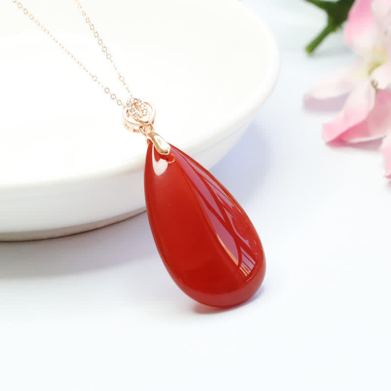 Buddha Stones 925 Sterling Silver Waterdrop Red Agate Confidence Necklace Pendant