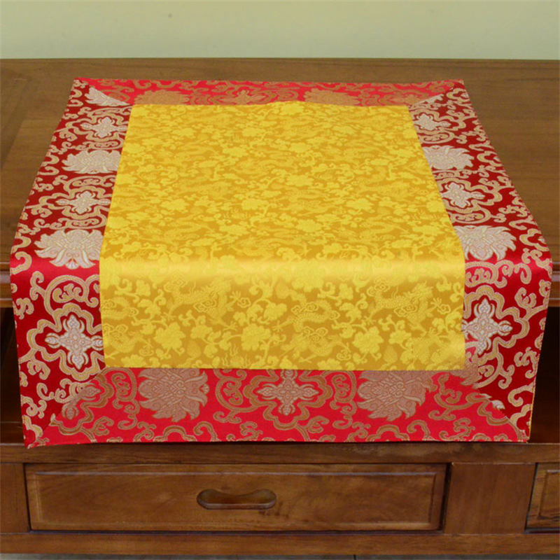 Buddha Stones Brocade Prayer Altar Flower Vajra Dragon Pattern Auspicious Symbols Table Runner
