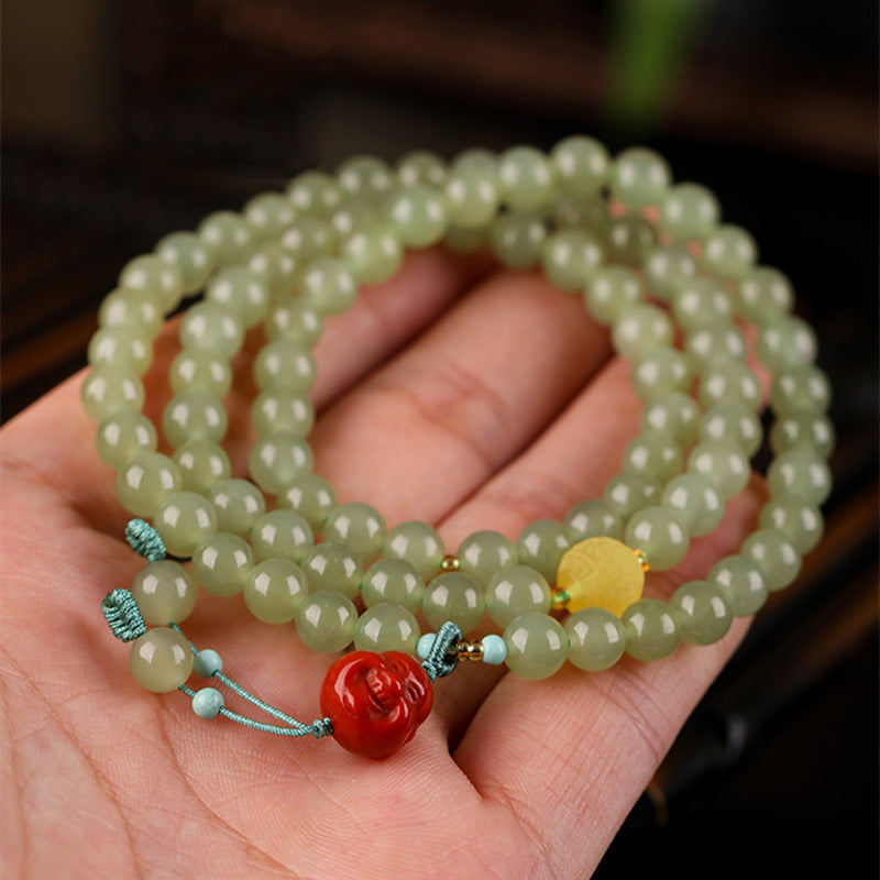 Buddha Stones Jade Red Agate Amber Laughing Buddha Prosperity Bracelet