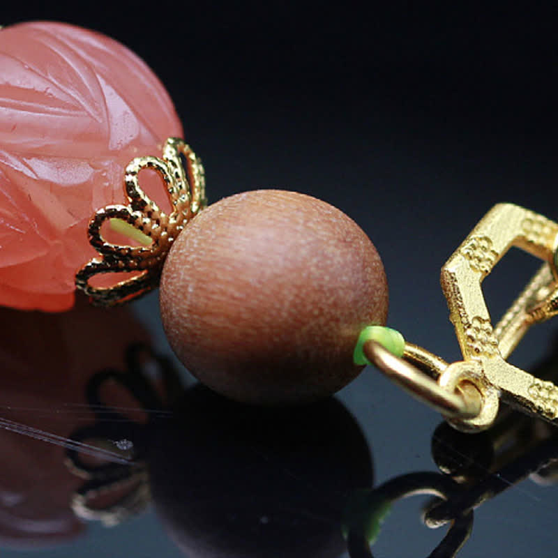 Buddha Stones Natural Hetian Jade Amber Lotus Red Agate Luck Abundance Bracelet