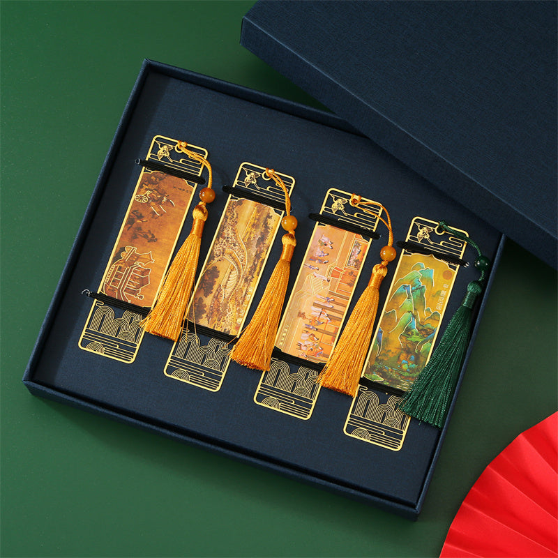 Buddha Stones A Panorama of Rivers and Mountains Metal Hollow Bookmarks Tassel With Gift Box (Extra 30% Off | USE CODE: FS30)
