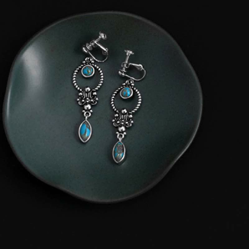 Buddha Stones 925 Sterling Silver Vintage Turquoise Waterdrop Pattern Balance Drop Dangle Earrings