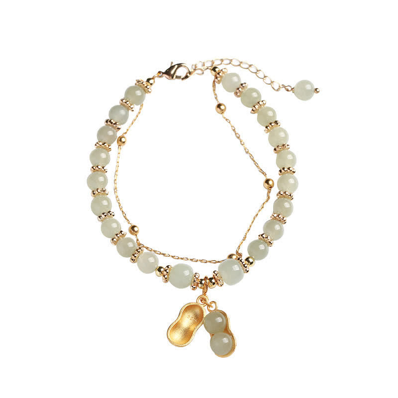 Buddha Stones 925 Sterling Silver Natural Hetian Jade Good Things Happen Peanut Charm Bracelet