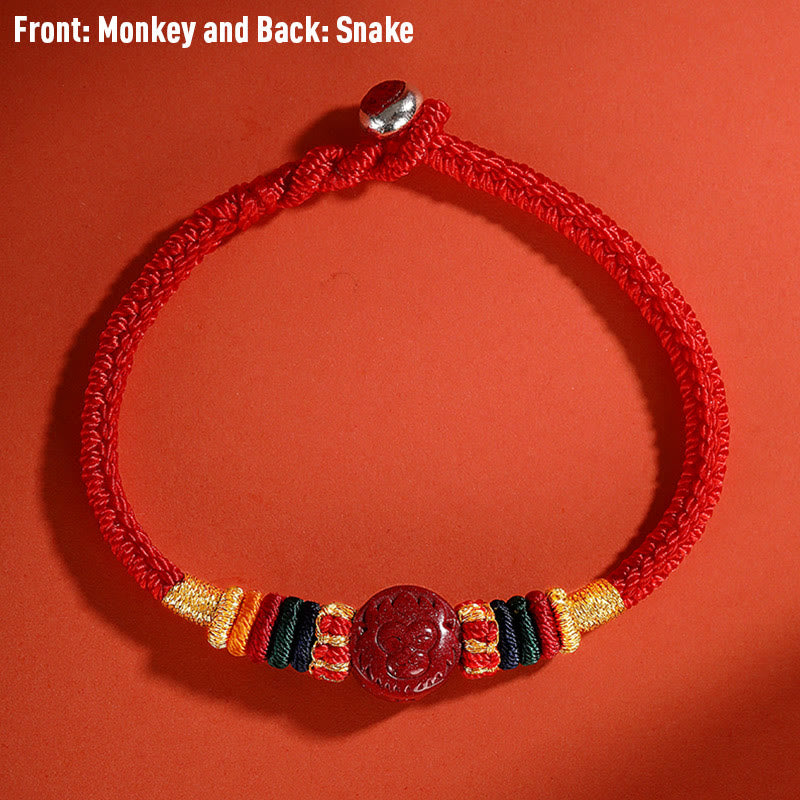 Buddha Stones Year of the Dragon 925 Sterling Silver Chinese Zodiac Cinnabar Auspicious Matches Blessing Bracelet (Extra 30% Off | USE CODE: FS30)