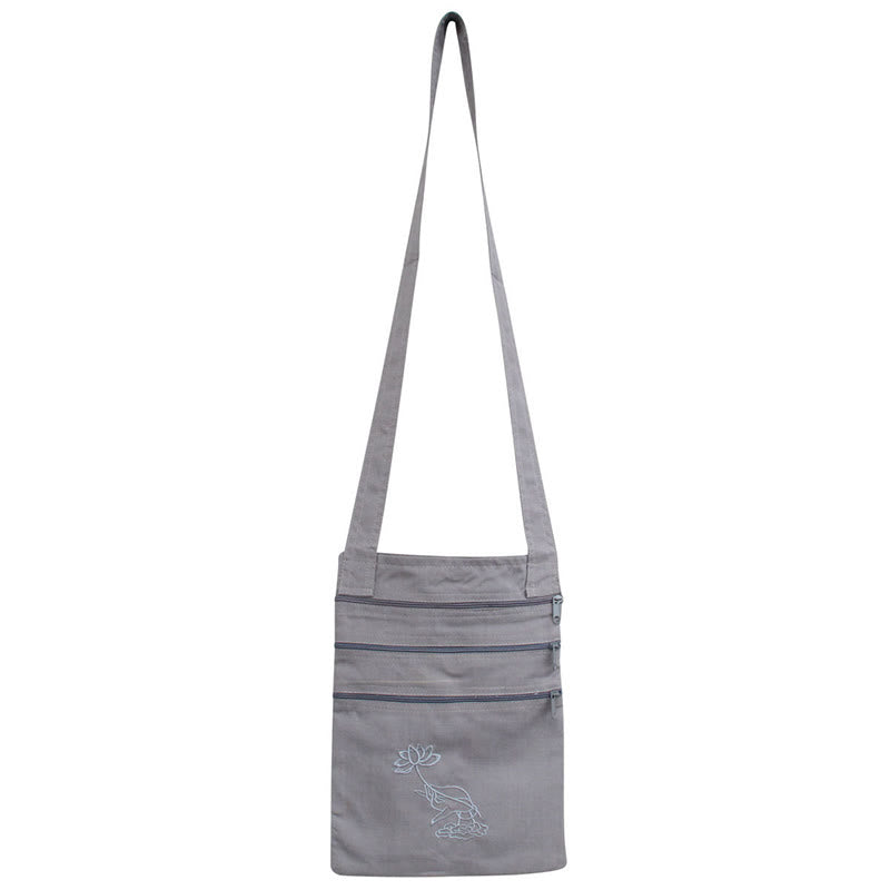 Buddha Stones Spiritual Mind Practice Lotus Embroidered Cotton Shoulder Bag Crossbody Bag