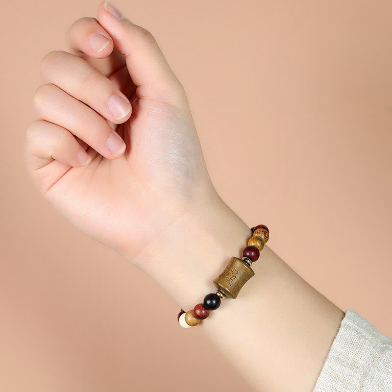 Buddha Stones Tibet Multicolored Sandalwood Om Mani Padme Hum Protection Bracelet