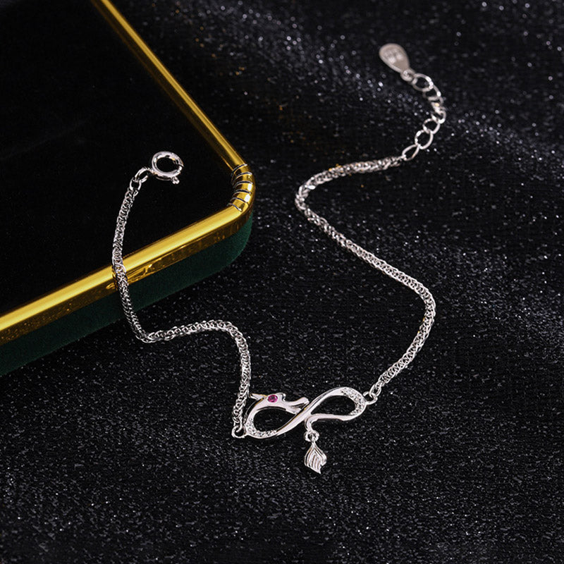 Buddha Stones Year Of The Dragon 999 Sterling Silver Zircon Endless Knot Tail Charm Luck Protection Bracelet (Extra 30% Off | USE CODE: FS30)