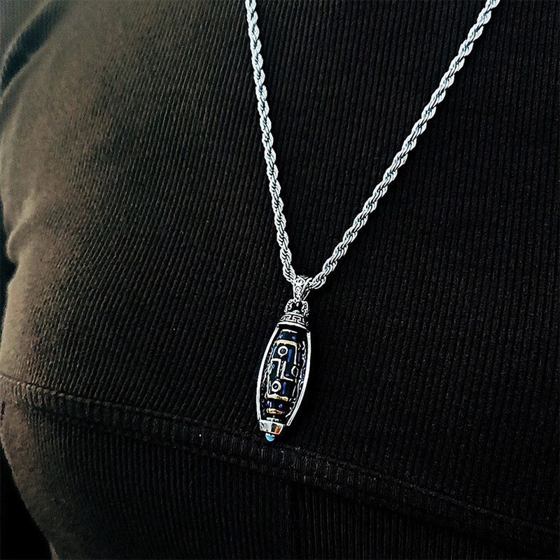 FREE Today: Peace & Purity Tibetan Om Mani Padme Hum Nine-Eye Dzi Bead Pattern Rotatable Necklace Pendant