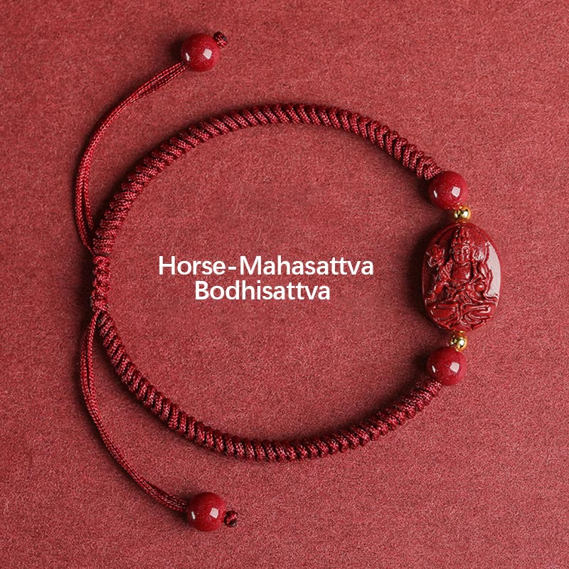 Buddha Stones Chinese Zodiac Natal Buddha Cinnabar Keep Away Evil Spirits Rope Bracelet (Extra 30% Off | USE CODE: FS30)