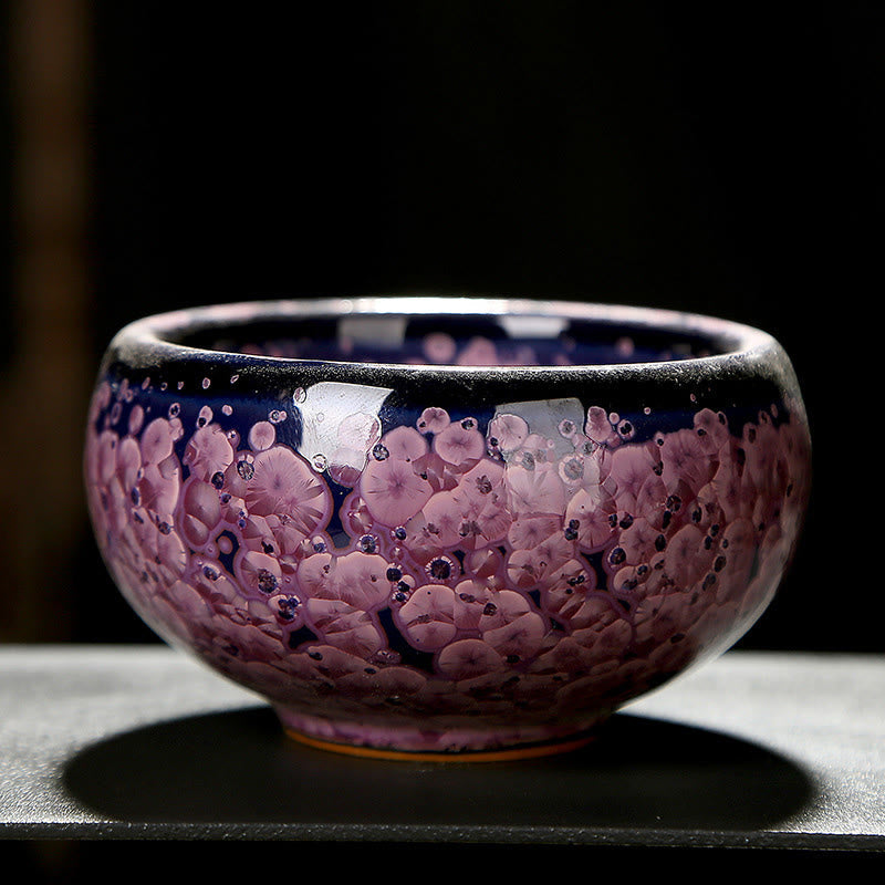 Buddha Stones Colorful Iris Flowers Chinese Jianzhan Kiln Change Porcelain Teacup Tenmoku Kung Fu Tea Cup