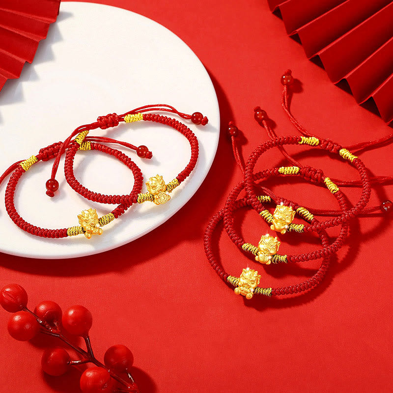 Buddha Stones 999 Sterling Silver Year of the Dragon Copper Coin Fortune Dragon Fu Character Luck Handcrafted Red String Braided Bracelet (Extra 30% Off | USE CODE: FS30)