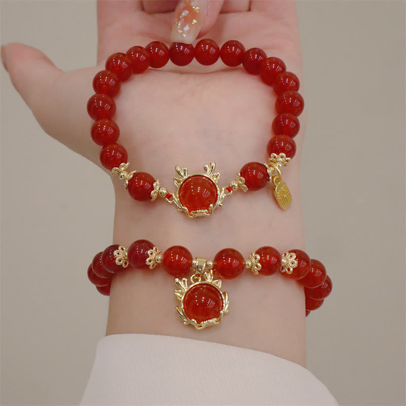 Buddha Stones Year of the Dragon Red Agate Jade Peace Buckle Fu Character Success Bracelet (Extra 30% Off | USE CODE: FS30)