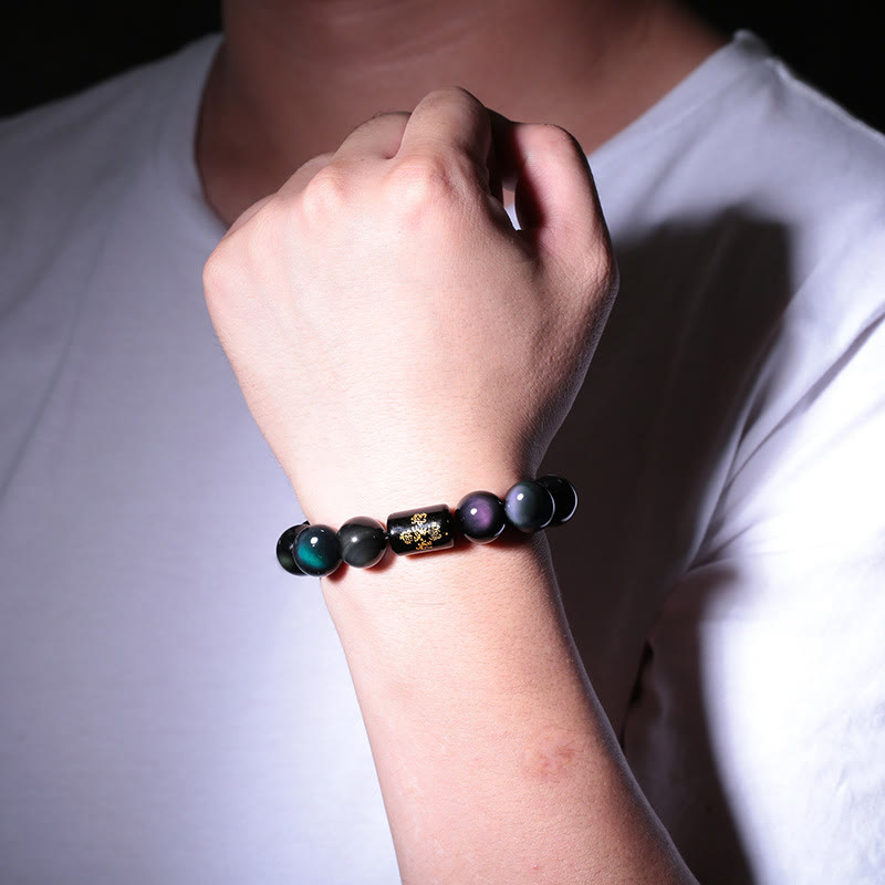 Buddha Stones "Sending Balance and Protection" Rainbow Obsidian Bracelet Includes Gift Message Card