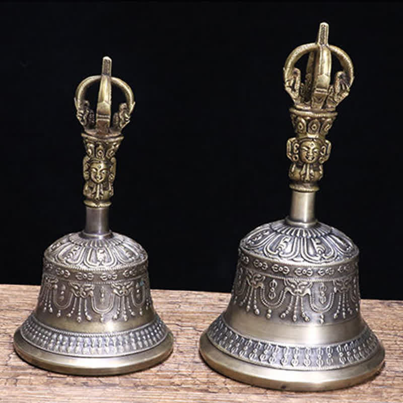 Buddha Stones Tibetan Meditation Bell and Vajra Dorje Copper Enlightenment Decoration Set