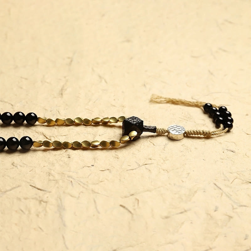 Buddha Stones Tibetan 108 Mala Beads Black Onyx Three-eyed Dzi Beads Protection Bracelet