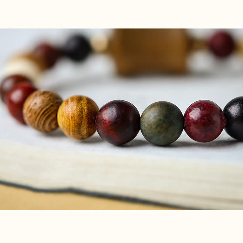 Buddha Stones Tibet Multicolored Sandalwood Om Mani Padme Hum Protection Bracelet