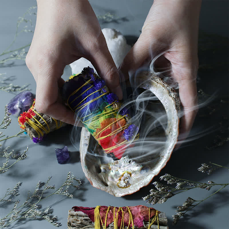 Buddha Stones Colorful Daisy Red Rose Flowers Smudge Stick for Home Cleansing Incense Healing Meditation Smudge Sticks Rituals Set