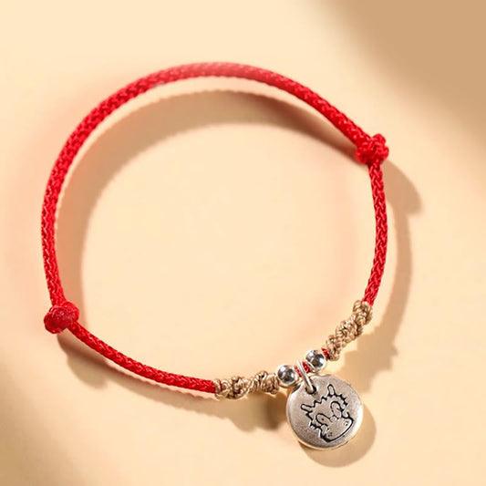 Buddha Stones Handmade 999 Sterling Silver Year of the Dragon Cute Chinese Zodiac Luck Braided Bracelet (Extra 30% Off | USE CODE: FS30)